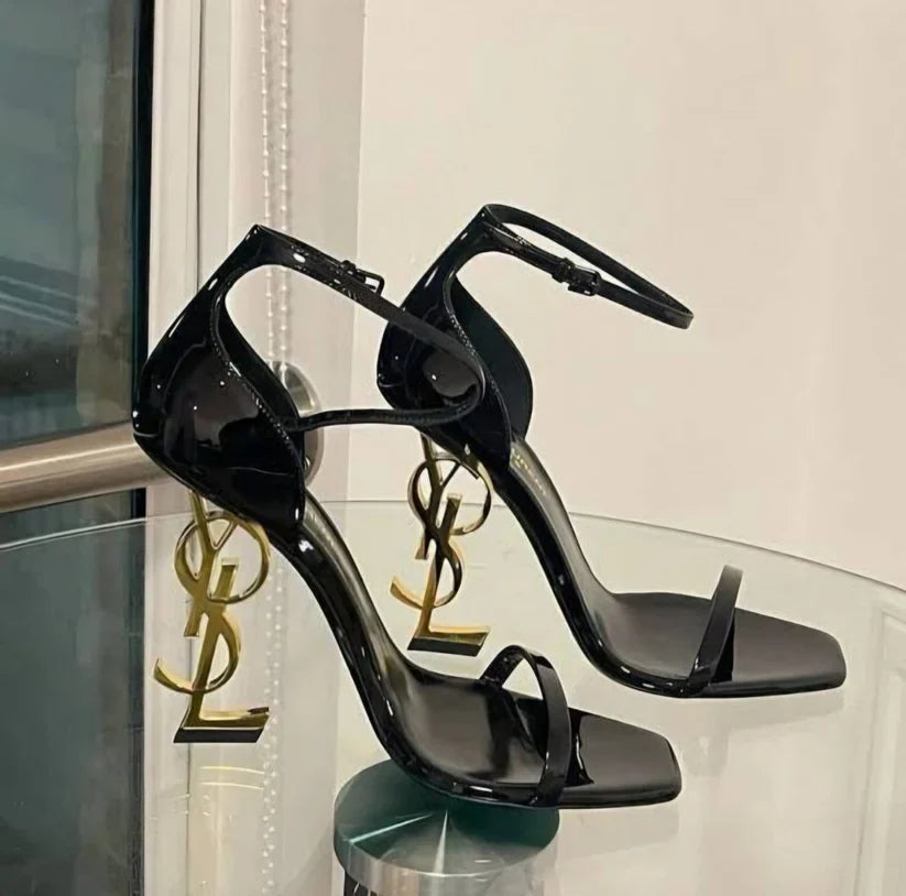 YSL BLACK AND GOLDEN OPYUM SAINT LAURENT HEELS