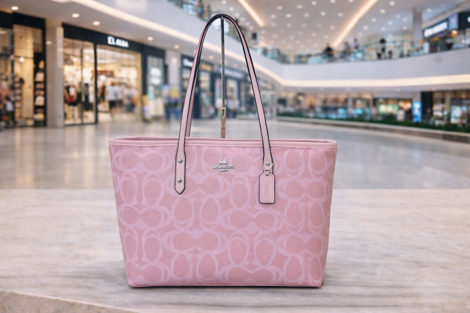 COACH PREMIUM ZIP TOTE BAG SIGNATURE CANVAS -PINK